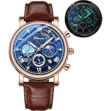 Imagem de Tiong Relógio masculino Moon Design, pulseira de couro de quartzo digital romano com caixa, CHXI-YX01, Tendência