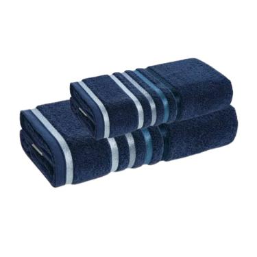 Imagem de Jogo de Toalha Banhão e Rosto Lumina Unika Karsten Azul Naval Fio Penteado