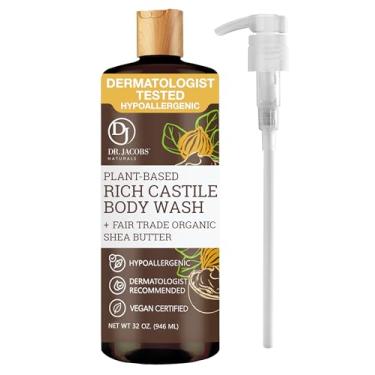 Imagem de DR.JACOBS NATURALS Dr. Jacobs Sabonete Líquido Corporal Totalmente Natural Com Manteiga De Karité Castela Para Hidratação Peles Secas E Sensíveis Ingredientes Vegetais - Bomba 32 Onças