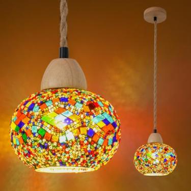 Imagem de HGMASH Luminária Pendente Turca, Lustre Marroquino, Design Artístico, Corda De Cânhamo 1,44 M E Madeira Maciça, Para Sala Estar, Quarto, Restaurante Elegância