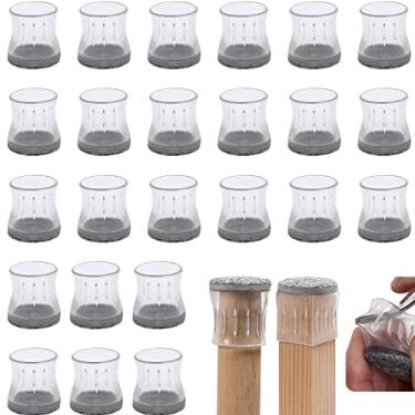 Imagem de Furnigear Protetores De Piso Para Pernas Cadeira, Capas Silicone Pisos Madeira, Pacote Com 24 Transparentes
