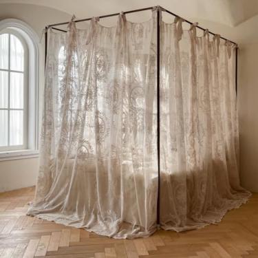 Imagem de SCMTYWCQ Mosquiteiro Elegante De Renda Princesa Com 4 Postes Canto Romântico Para Meninas E Mulheres, Cortina Cama, Dossel, Decoração Quarto Casamento Adulto, Infantil (Creme-2, King Size)