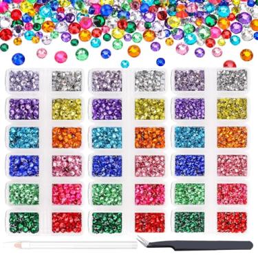 Imagem de AUREHEN 7500 Peças De Strass Resina Com Fundo Plano E 3 Mm, 4 Mm 5 Série Cores Mistas, Redondos, Sem Hotfix, Prateado, Pedras Preciosas Para Unhas, Pinça Caneta Seletora Copos Arte, Artesanato Faça