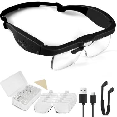 Imagem de SWHIKE Lupa Com Fone De Ouvido Recarregável, Mãos Livres, 5 Lentes Removíveis, Para Trabalho Perto, Leitura, Artesanato Joias (Preto)