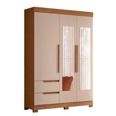 Imagem de Guarda Roupa Vivacce Solteiro 3 Portas Com Espelho Albatroz Jatobá/fendi Metallic