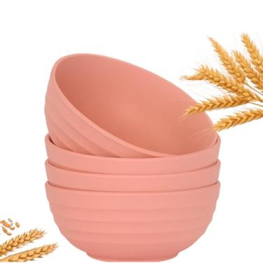 Imagem de Tigela Pote Vasilha Bowl Cumbuca Palha de Trigo 4 Peças Conjunto Resistente Recipientes Sustentáveis Sobremesas Utensílios Tigela para Frutas Snacks Plastico Ecológico (Rosa)