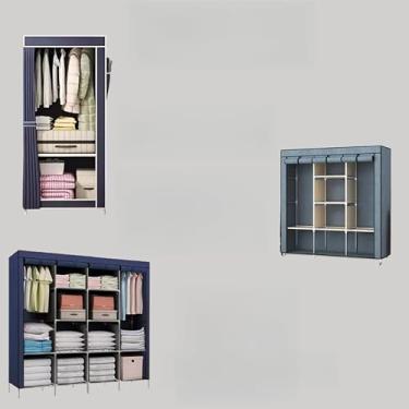 Imagem de Guarda Roupa Dobrável Organizador De Roupas Armário Grande(AZUL ESCURO,CASAL)