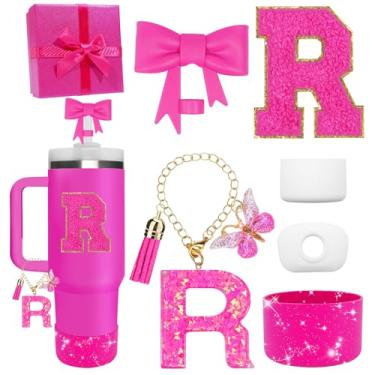 Imagem de Miglaja Conjunto de acessórios para Stanley Cup Accessories - caixa de presente contém topo de palha, bota de silicone, adesivos de letras e pingentes, conjunto de tampa de derramamento