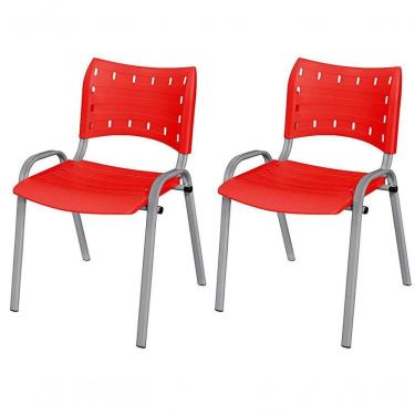 Imagem de Cadeira Iso Base Cinza Igreja, Escola, Escritório - Vermelho - Kit 2 Peças