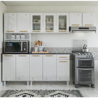 Imagem de Cozinha Completa De Aço 4 Peças Armário Para Forno-micro E Balcão Multimóveis Cr20371 Branco