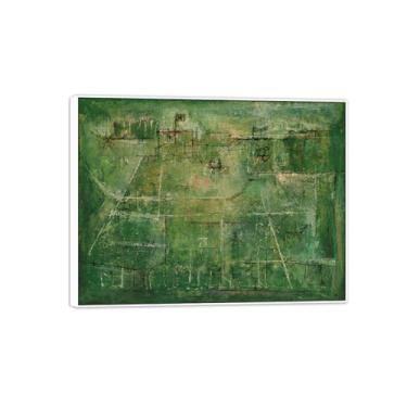 Imagem de MUHJDYC Zao Wou-ki Pintura famosa abstrata - imagem de arte em tela - arte de parede para sala de estar - reprodução de impressões (sem título verde) moldura branca 20x25cm-8x10in