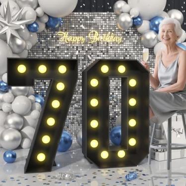Imagem de Froova 1,2 m com números iluminados, 70 grandes números de mosaico, letreiro, 70 molduras com compartimentos para festa de 70 anos, kit de papelão grande com lâmpadas, pré-cortado, placa de espuma