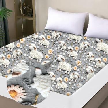 Imagem de Protetor de colchão solteiro à prova d'água, estilo lençol de elástico respirável, com bolso profundo, cabe até 45 cm, capa de cama silenciosa para crianças e adultos, lavável na máquina (ovelhas