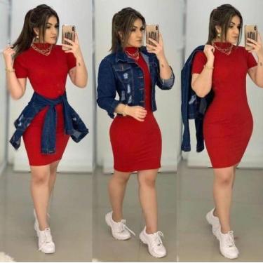 Imagem de Vestido feminino curto canelado gola alta manga curta - filo modas , P
