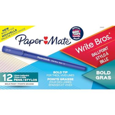 Imagem de Paper Mate Caneta esferográfica Write Bros. Stick, Bold 1,2 mm, tinta azul, barril azul, dúzia