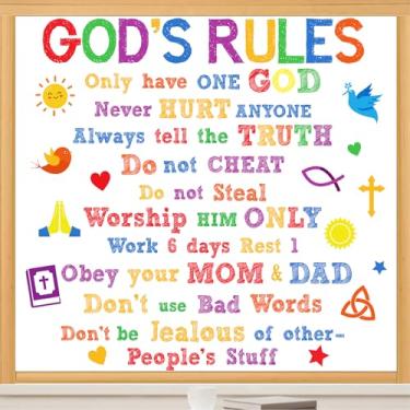 Imagem de Whaline Decalques reutilizáveis de janela de volta às aulas com 9 folhas, versículo bíblico, dez mandamentos, reutilizáveis para sala de aula, igreja, escola dominical, decoração de casa cristã