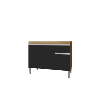 Imagem de Gabinete de Pia Armário Tatiane 100cm Amêndoa/Preto S/Tampo - AJL Móve