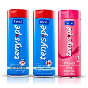 Imagem de Kit 3 Tenys Pé (2 Original + 1 Woman) Talco Anticéptico Baruel 100g De