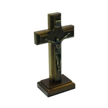Imagem de Crucifixo Cruz de Mesa e Parede Madeira 12 cm - FORNECEDOR 6