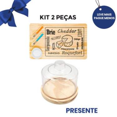 Imagem de KIT 2Pçs Tábua de Madeira Natural com Pote e Garfinhos e Queijeira 10x