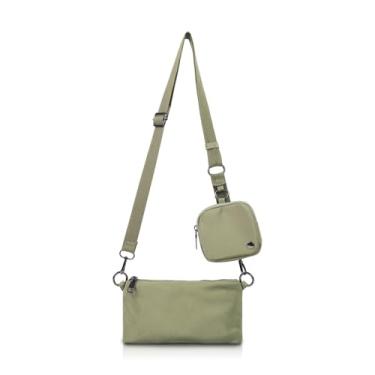 Imagem de LIERWOI Bolsas transversais modernas para mulheres, bolsa de ombro leve de nylon, à prova d'água, bolsa pequena para esportes de viagem, Verde, 8.27 x 4.13 x 0.4 inches