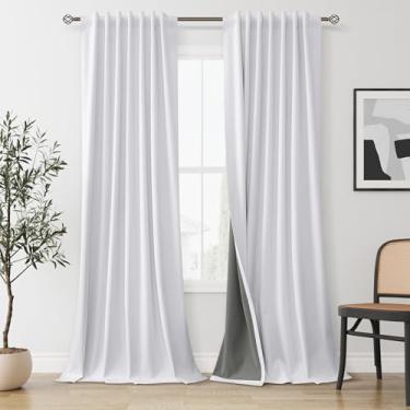 Imagem de Cortinas brancas 100% blackout para quarto de 273 cm de comprimento, conjunto de 2 painéis, cortinas com bloqueio de luz para quarto de bebê, sala de estar, escurecimento de isolamento térmico, bolso