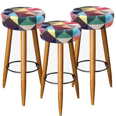 Imagem de Kit 03 Banqueta Alta Astra 70 Cm Pés Palito Suede Triâgulo - Decore.Co