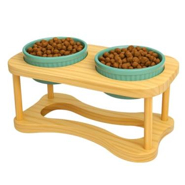 Imagem de Comedouro Bebedouro Duplo Elevado Para Caes Cachorros E Gatos 320ML Branco Verde Rosa(Verde)