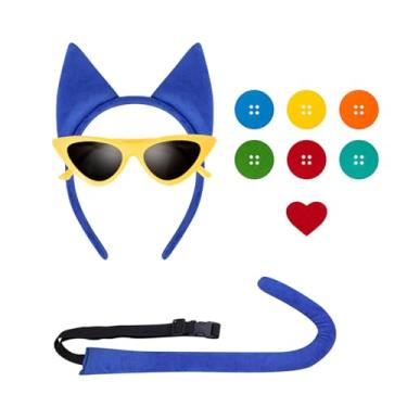 Imagem de Delicate Dew Conjunto de orelhas de gatinho azuis, conjunto de cauda de gato, fantasia de Halloween, Botão, Tamanho Único