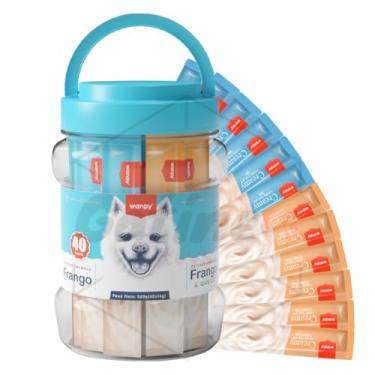 Imagem de Petisco para Cães Wanpy Creamy Truly Pote com 40 Tubos Sabores Frango e Frango com Queijo Nutritivo, Cremoso e Sem Conservantes