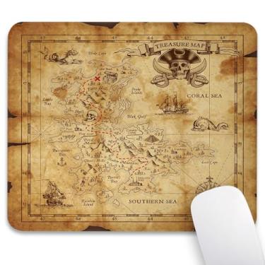 Imagem de Knseva Tapete de rato Old Island Treasure Map 24 cm x 20 cm, bordas costuradas reforçadas, tapete antiderrapante durável para jogos e escritório, decoração de mesa, piratas rústicos sujos dourados