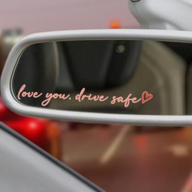 Imagem de 3X Love You, Drive Safe Adesivo holográfico de espelho de carro para carros, decalque retrovisor para mulheres, adesivos fofos de afirmação de vinil para janela, copo e garrafa de água (rosa)