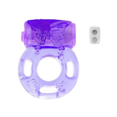 Imagem de Anel Peniano com Vibrador, Silicone, Kit com 6 Cores, Design Borboleta, 8 cm (Roxo)