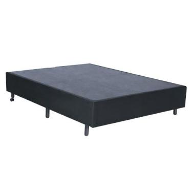 Imagem de Base Box Casal - Suede Aveludado Cinza 138x188cm com Rodízios Madeira 