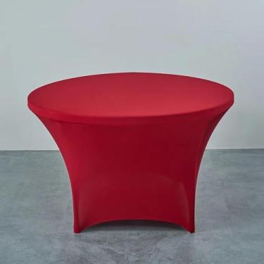 Imagem de Toalha de mesa redonda elástica para hotel, capa de mesa para banquete de cor pura, protetor de balcão de bar, saia de mesa decorativa para casa, vinho tinto, R 180 cm x A 75 cm (redondo de 6 pés)