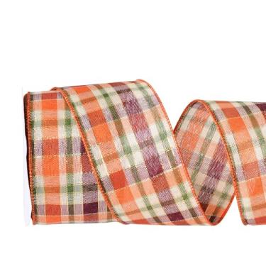 Imagem de YAMA Fita com fio de serapilheira de outono 6 cm x 10 metros, fita xadrez de búfalo laranja fita guingham com fio para guirlandas de outono, decoração de festa de Ação de Graças, Dia das Bruxas (B)