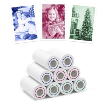 Imagem de 9 rolos de papel térmico para câmera instantânea para crianças, com base em branco, vermelho, verde, azul, papel para impressora fotográfica, para crianças de 4 a 10 anos, presentes de aniversário