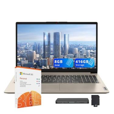 Imagem de Lenovo IdeaPad 1 39.6 cm HD Laptop, Intel Celeron N4500, 8 GB RAM, 128 GB SSD + 128 GB eMMC, Intel UHD Graphics, copilot, teclado numérico, webcam, 1 ano Office 365, Windows 11, Sand, conjunto de