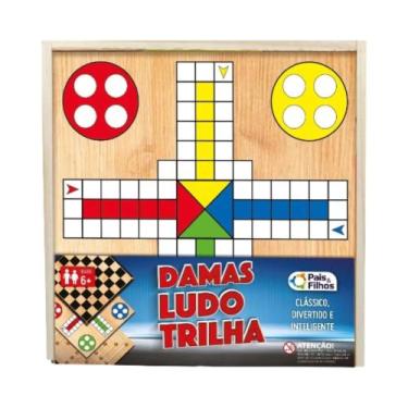 Imagem de Jogo de Damas, Ludo e Trilha 3 em 1 com Caixa de Madeira Pais e Filhos
