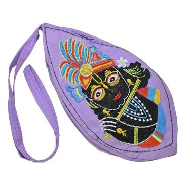 Imagem de EDZZEL Hare Krishna Bolsa bordada Jaap Bolsa de algodão com contas / Bolsa Mala Japa/Jholi/Bolsa para cantar/meditação com bolso com zíper, Standard size, Cristal, Sem Pedra Preciosa