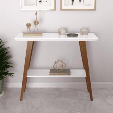 Imagem de Aparador Caio 90x30 Tampo MDF 30mm pé em Madeira Branco/Amadeirado - M