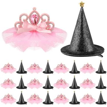 Imagem de Janinka 24 Pcs Halloween party favors Black mini Witch Hat and Princess Crown hair clips Set small Witch and Princess hair accessories for women pet cat dog Costume Accessories Cosplay Gifts