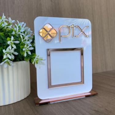 Imagem de Placa Pix Acrílico com Suporte  Personalizada para Balcão  Pagamento Q