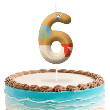 Imagem de Velas de aniversário número 6 do Havaí, topo de bolo com tema de ilha para meninos e meninas, decorações de aniversário, suprimentos de festa, velas com números para decoração de festa