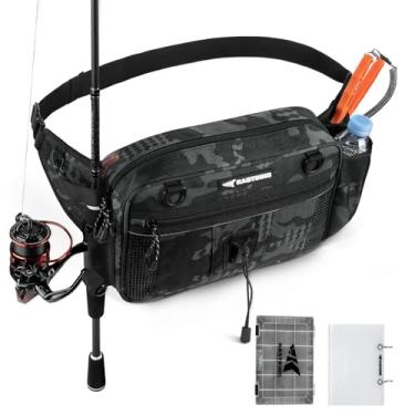 Imagem de KastKing Bolsa de cintura BaitSpace – Bolsa de armazenamento impermeável com cinto ajustável, pochete de pesca para homens, organizador de iscas macias, caixa utilitária 3600, suporte de vara, nylon,