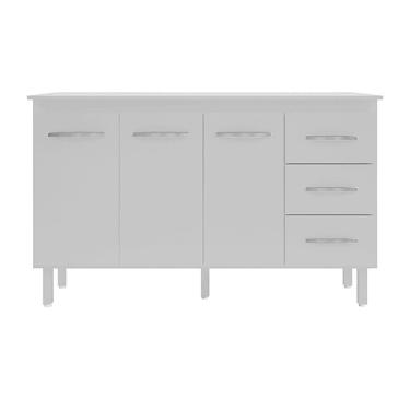 Imagem de Kit Balcão Gabinete 138cm Carina Branco com Tampo 140cm Branco