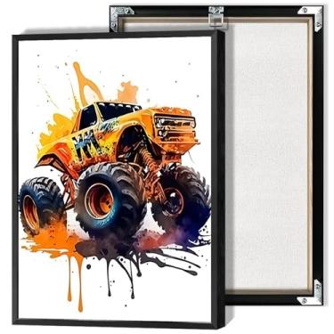 Imagem de Pôster de corrida off-road em aquarela vintage Monster Truck arte de parede desenho animado engraçado carro estética veículo impressão pintura para quarto, sala de estar, garagem, sala de jogos