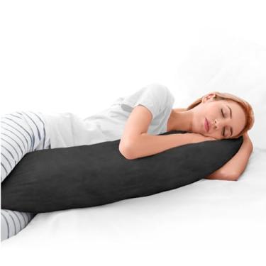 Imagem de Travesseiro De Corpo 135x48 cm + Capa Com Zíper Removivel Camurça Macio Cores (Preto)