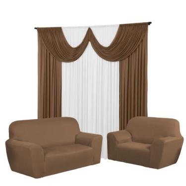 Imagem de Kit Cortina Paris 2 Metros+Capa De Sofá 3 e 2 Lugares Coladinha Malha 