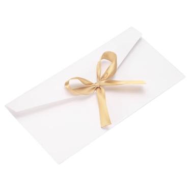 Imagem de PATIKIL Envelope com nó 22 x 11 cm, 10 peças, envelope de convite de cartão de felicitações com fita para convites e cartões comemorativos, presente de Natal, festa de aniversário, branco